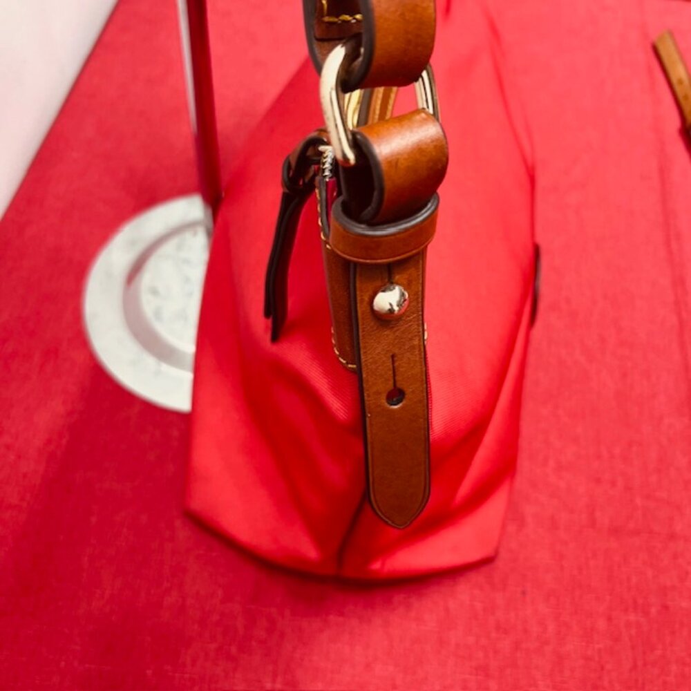 Red Dooney & Bourke ShoulderBag Boho Canvas Brown trim Leather 14"x8"x10" (43 - Picture 12 of 15